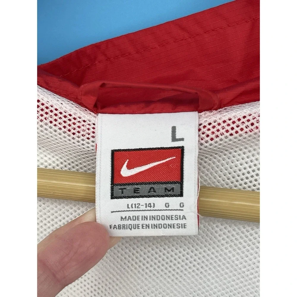 Vintage Nike Team Windbreaker Jacket Men's Large Red White Full Zip Lightweight